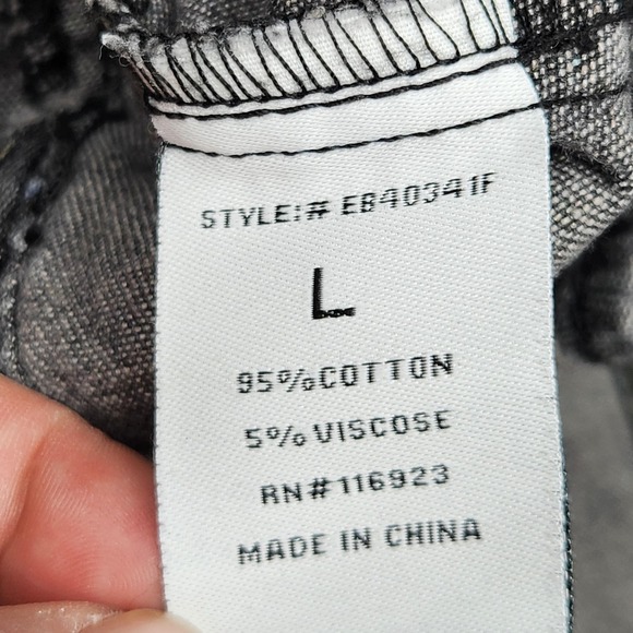 Easel Overalls Womens Large Gray Floral Denim Cropped Wide Leg Boho Casual - Picture 7 of 12